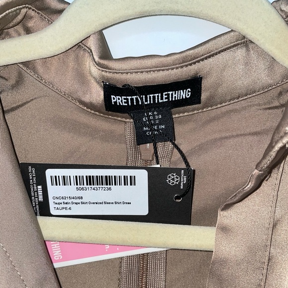PRETTY LITTLE THING oversized Taupe Satin Drape Dress - Picture 5 of 6